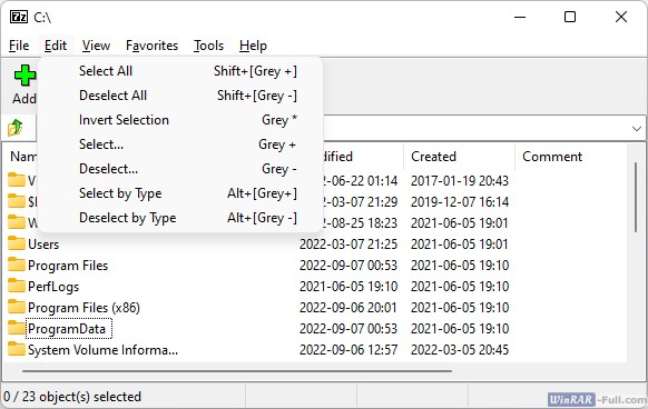 7-Zip menu